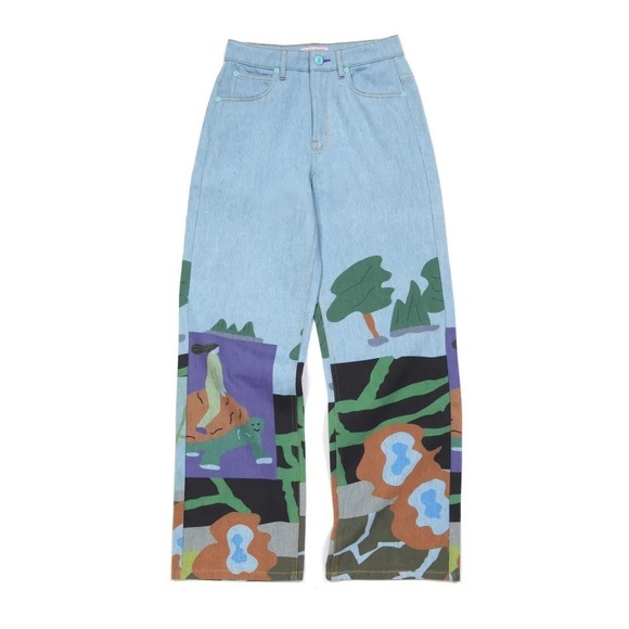 Lee Denim - Lee x Ruohan Wang Rose Garden Print Wide Leg Jeans Light Wash Women 25x31 NWT